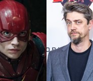 Ezra Miller as the Flash (L) and director Andy Muschieti (R). (DC studios_Getty)