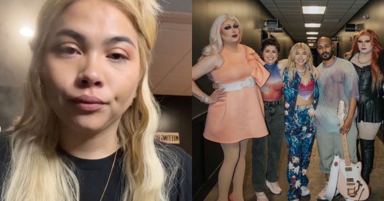 Screenshots from Hayley Kiyoko instagram video describing being threatened with legal action for bringing drag performers on stage during a show in Tennessee.
