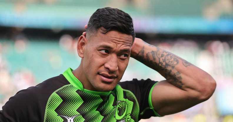 LONDON, ENGLAND - MAY 28: Israel Folau of the World XV looks on during the Killik Cup match between Barbarians and a World XV at Twickenham Stadium on May 28, 2023 in London, England. (Photo by David Rogers/Getty Images)