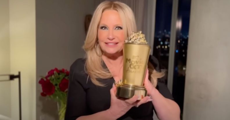 Jennifer Coolidge accepts her Comedic Genius award at the MTV Film and TV Awards.