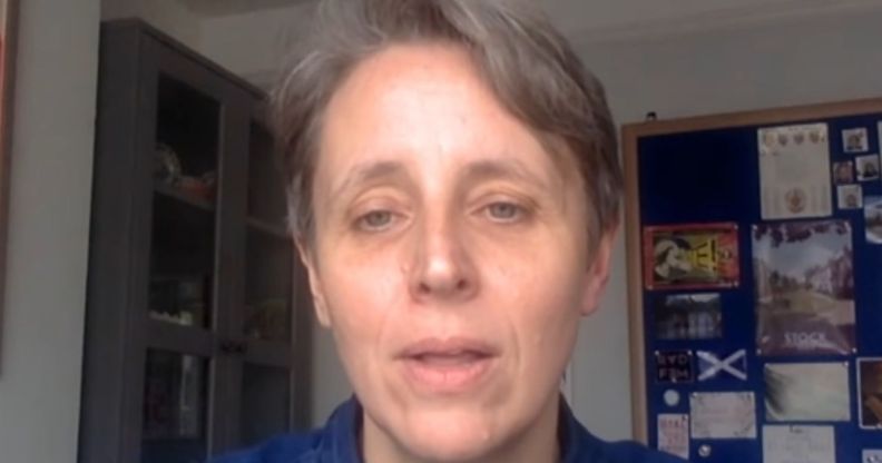 Kathleen Stock during a video call.