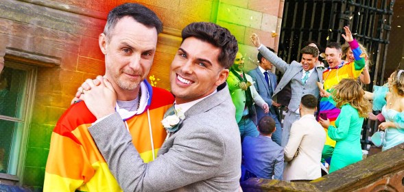 Hollyoaks star Kieron Richardson, who plays Ste, with his on-screen husband-to-be James