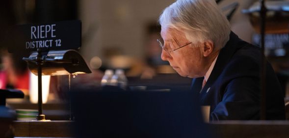 Senator Merv Riepe at his desk in the Nebraska House