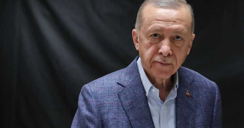 Turkish President Tayyip Erdogan votes at a polling station for the presidential and parliamentary elections, in Istanbul. (UMIT BEKTAS / POOL / AFP) (Photo by UMIT BEKTAS/POOL/AFP via Getty Images)