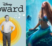 On the left, the promotional image for Disney+ documentary Howard. On the right, a promotional image for Disney's A Little Mermaid remake.
