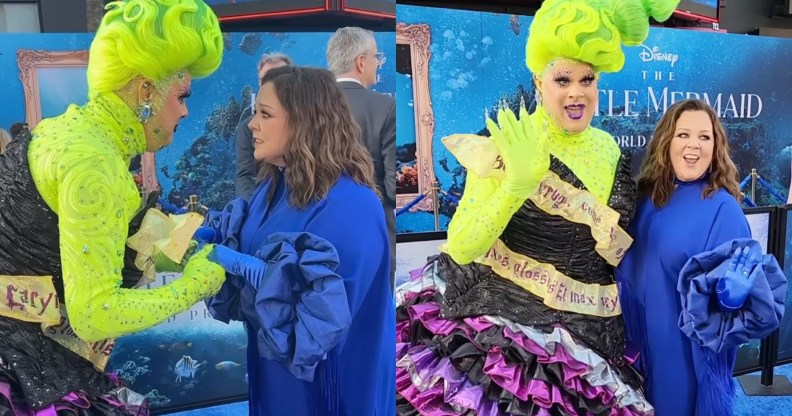 Two Ursula's Nina West and Melissa McCarthy meet at The Little Mermaid premiere.