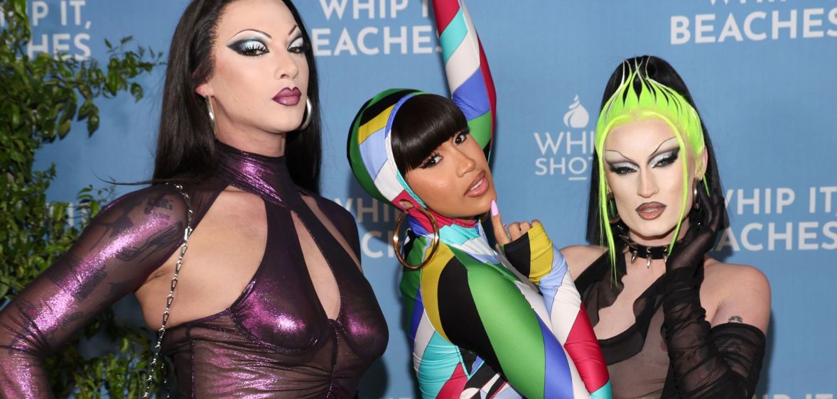Violet Chachki, Cardi B and GottMik at the launch of Cardi's lime-flavoured, vodka-infused whipped cream brand.