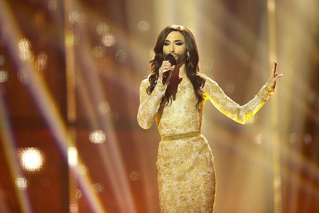 Conchita Wurst of Austria performs on stage during the grand final of the Eurovision Song Contest 2014 on May 10, 2014.