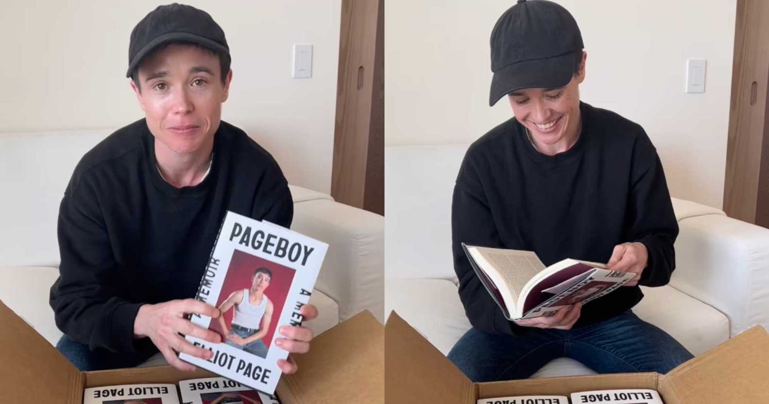 Elliot Page radiates trans joy while unboxing his memoir Pageboy