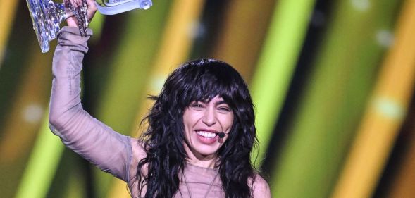 Loreen holds the Eurovision trophy after being named winner for the second time.