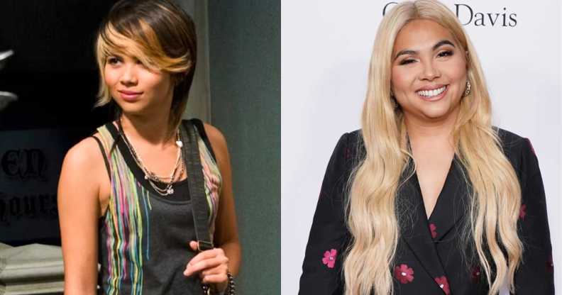Hayley Kiyoko in Disney's Wizards fo Waverly Place (left) and on a red carpet