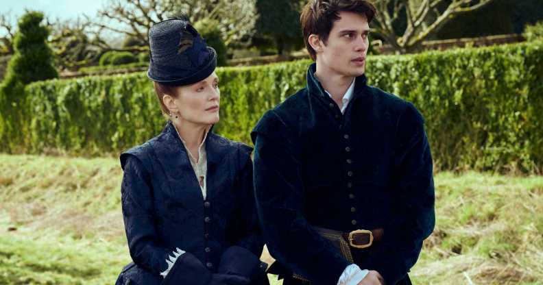 Julianne Moore (left) as Mary Villiers and Nicholas Galitzine (right) as George Villiers in Sky Atlantic series Mary And George