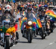 Female bikers in a Pride march in Ontario, Canada