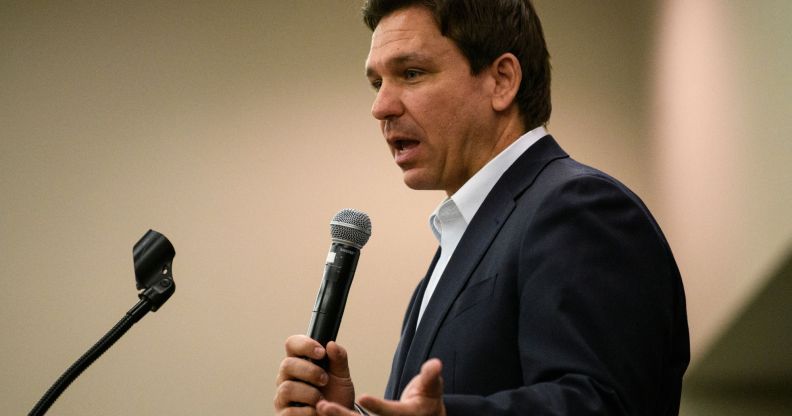 Ron DeSantis giving a speech.