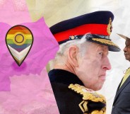 Collage of photos of Museveni and Charles looking in opposite directions.