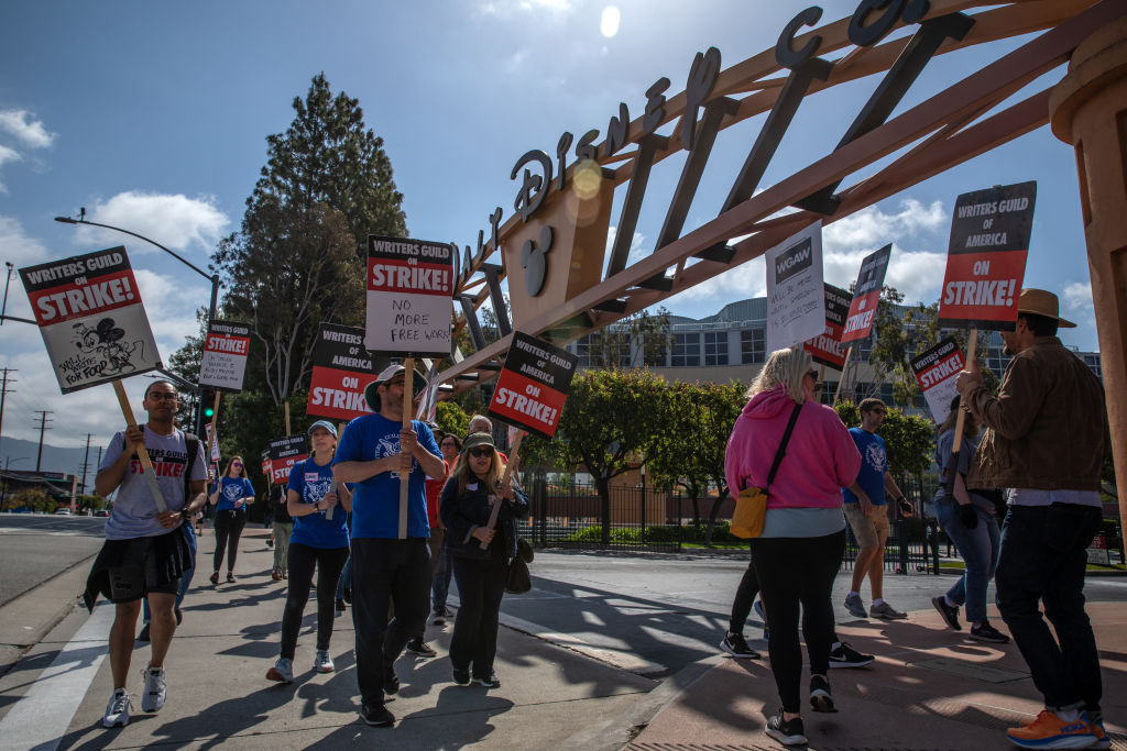 Writers Guild of America strike continues for 9th day in front of Disney, Burbank, CA.