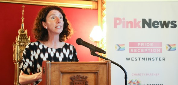 Shadow Secretary of State for Women and Equalities Anneliese Dodds speaks at the PinkNews Westminster Pride Reception