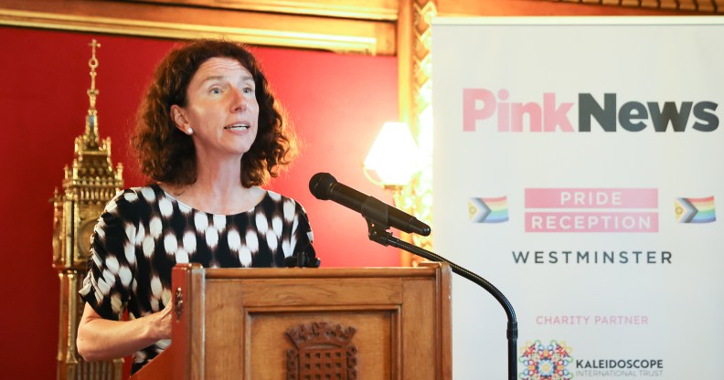 Shadow Secretary of State for Women and Equalities Anneliese Dodds speaks at the PinkNews Westminster Pride Reception