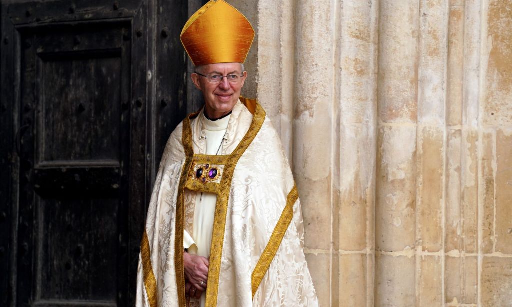 Archbishop of Canterbury wearing robes during the King's coronation.