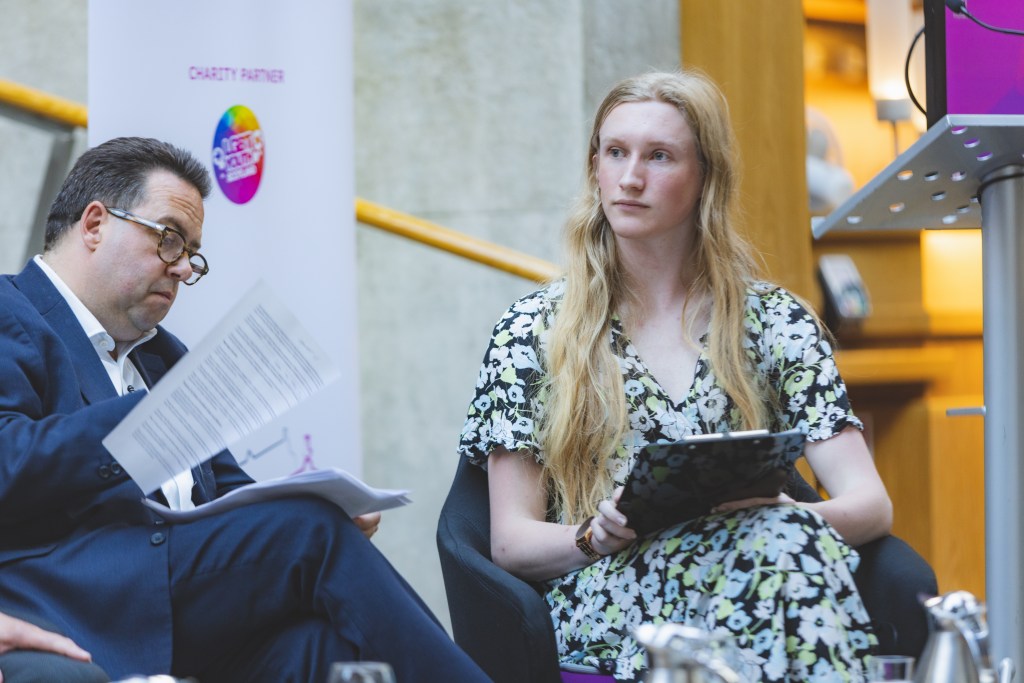 Ellie Gomersall, moderator of the panel discussion at the PinkNews Edinburgh parliamentary reception.