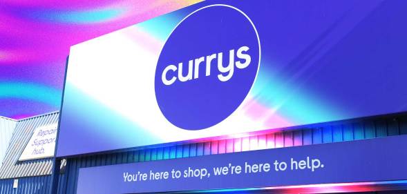 This is an image of the Currys logo on a tv.