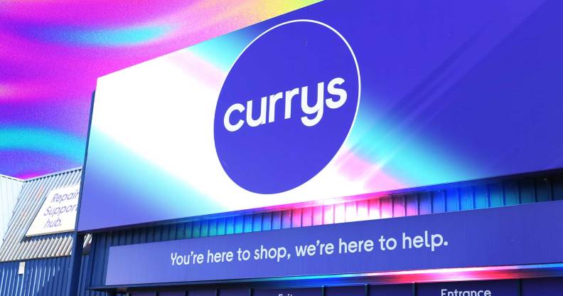 This is an image of the Currys logo on a tv.