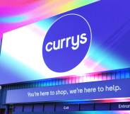 This is an image of the Currys logo on a tv.