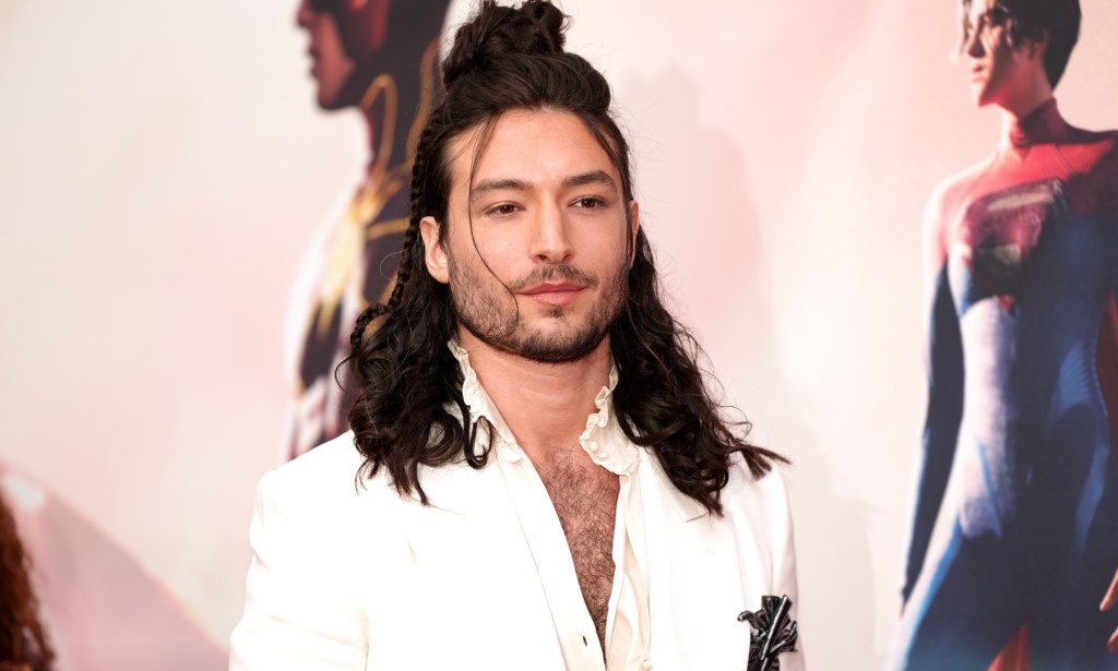 Ezra Miller attends Los Angeles premiere on The Flash.