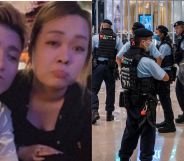 A split image of the Hong Kong couple murdered on Friday and police investigating the scene.