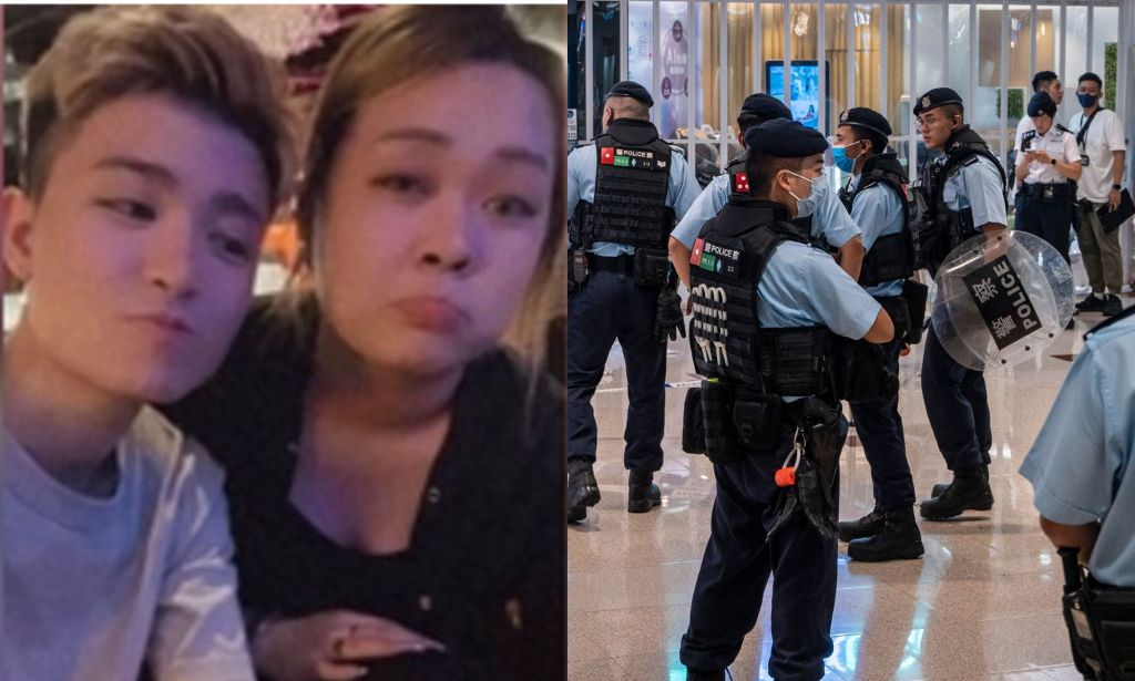A split image of the Hong Kong couple murdered on Friday and police investigating the scene.