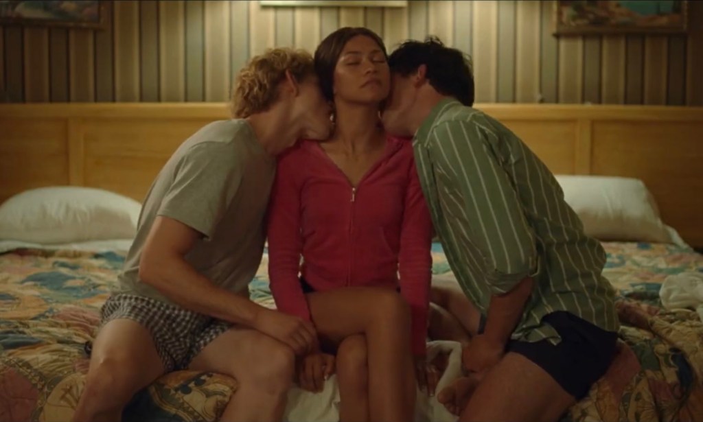 Mike Faist (L), Zendaya and Josh O'Connor (R) in Challengers.