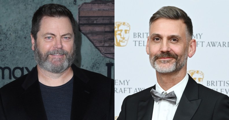 Nick Offerman (L) and The Last of Us director Peter Hoar (R). (Getty)