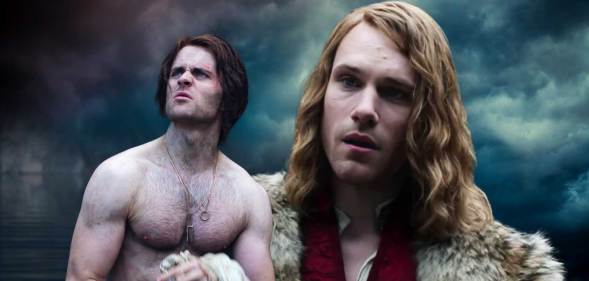An image composite of Joey Batey as Jaskier and Hugh Skinner as Prince Radovid in The Witcher.