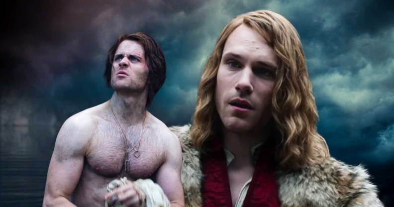 An image composite of Joey Batey as Jaskier and Hugh Skinner as Prince Radovid in The Witcher.
