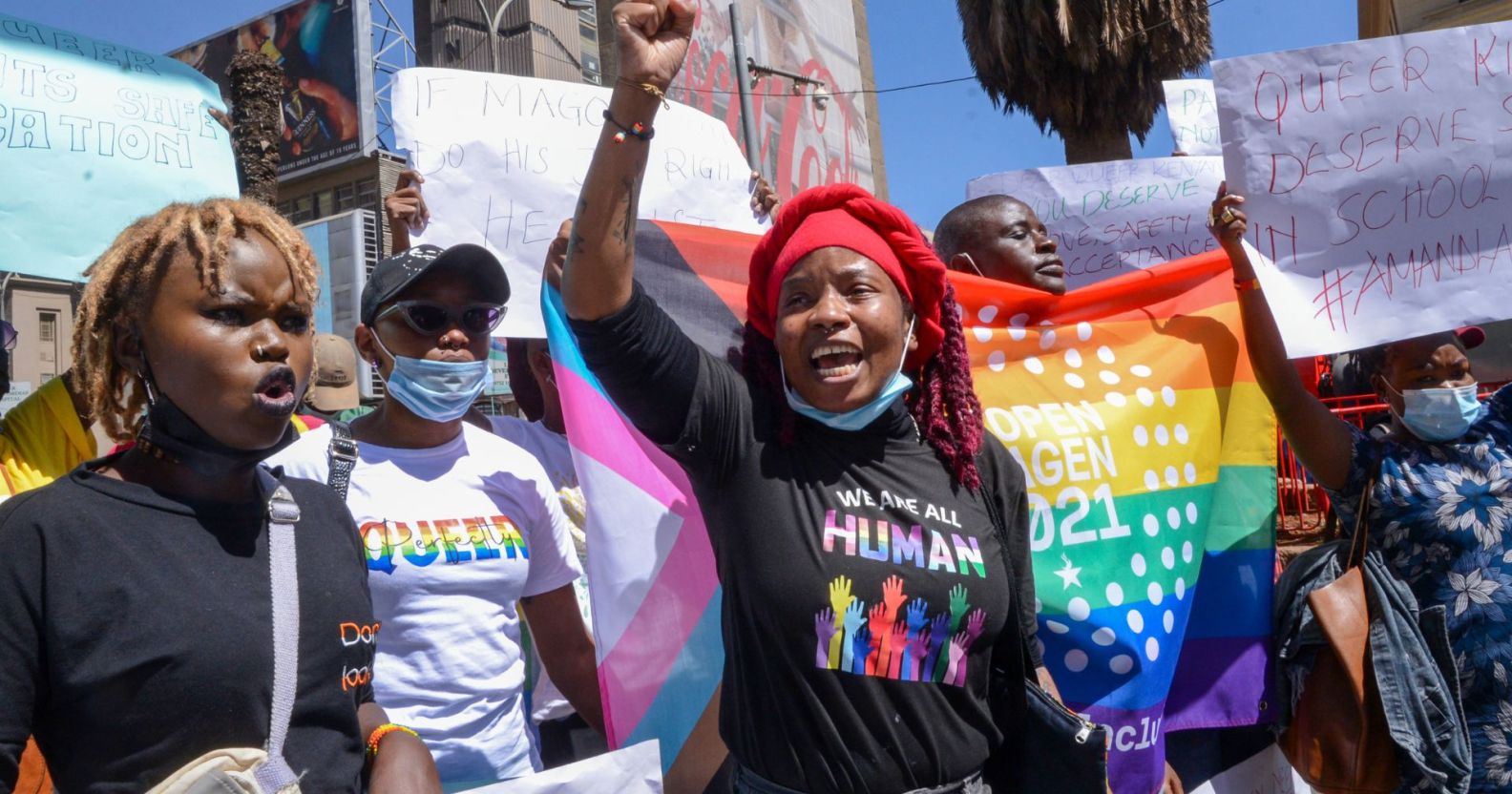 Protesters at an LGBTQ+ rights demonstration in Nairobi, Kenya in January 2022