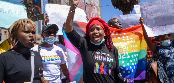 Protesters at an LGBTQ+ rights demonstration in Nairobi, Kenya in January 2022