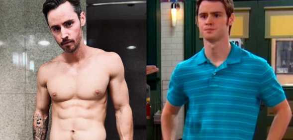 On the left: A picture of Dan Benson shirtless from his OnlyFans. On the right: The actor as Zeke Beakerman in Disney series Wizards of Waverly Place