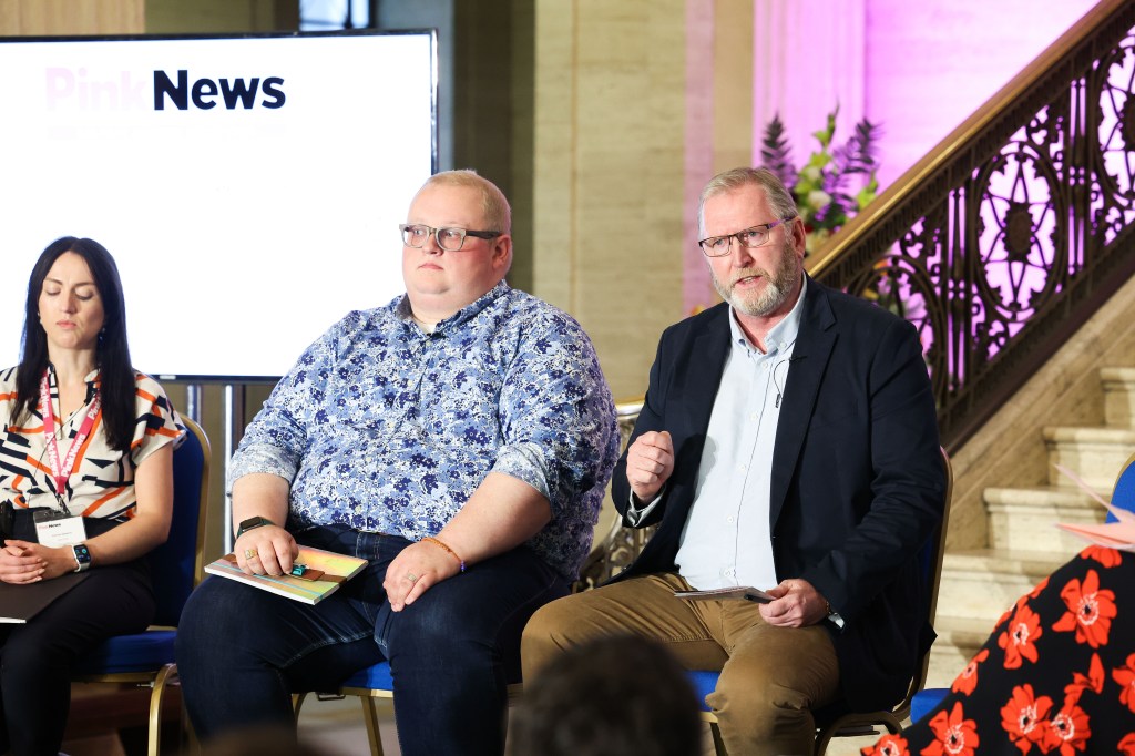 Séamas de Faoite, SDLP councillor, with Doug Beattie on his right. 