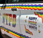A picture of a NYPD police car decorated in rainbows and colourful designs to celebrate LGBTQ+ Pride Month