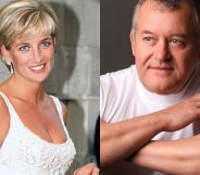 Collage of Princess Diana, a white woman with cropped blond hair, smiling, and Paul Burrell, a white man with greying hair wearing a white t-shirt, his arms crossed