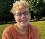 Ben, a young white transmasc person with bleach blonde hair