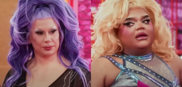 A still from Drag Race All Stars 8 featuring Jimbo and Kandy Muse.