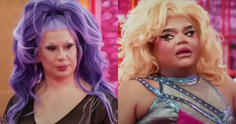 A still from Drag Race All Stars 8 featuring Jimbo and Kandy Muse.