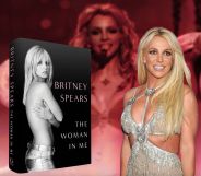 An image showing Britney Spears alongside the cover of her new memoir The Woman In Me.