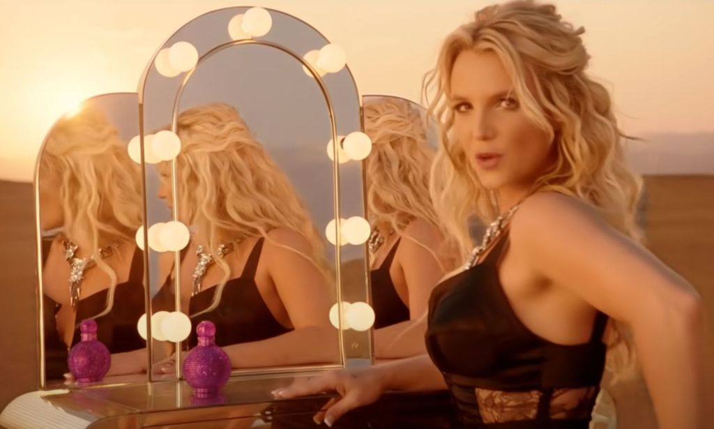 A still from Britney Spears' music video for work bitch.