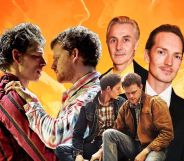 An image composite featuring Mike Faist, Lucas Hedges, Jonathan Butterell and Dan Gillespie Sells, the cast and creators of Brokeback Mountain on stage.