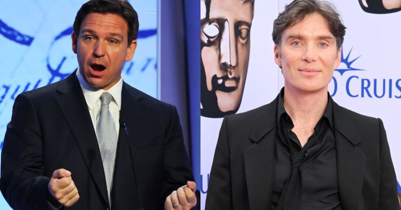 On the left, Ron DeSantis. On the right, Cillian Murphy.