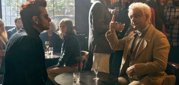 David Tennant as Crowley (L) and Michael Sheen as Aziraphale (R) in Good Omens season two