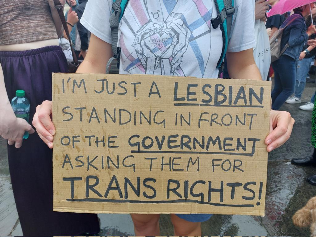 Placards from Trans+ Pride in London.