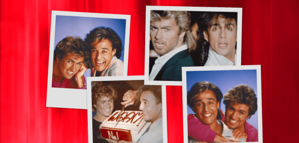 Photos of George Michael and Andrew Ridgeley from band Wham!